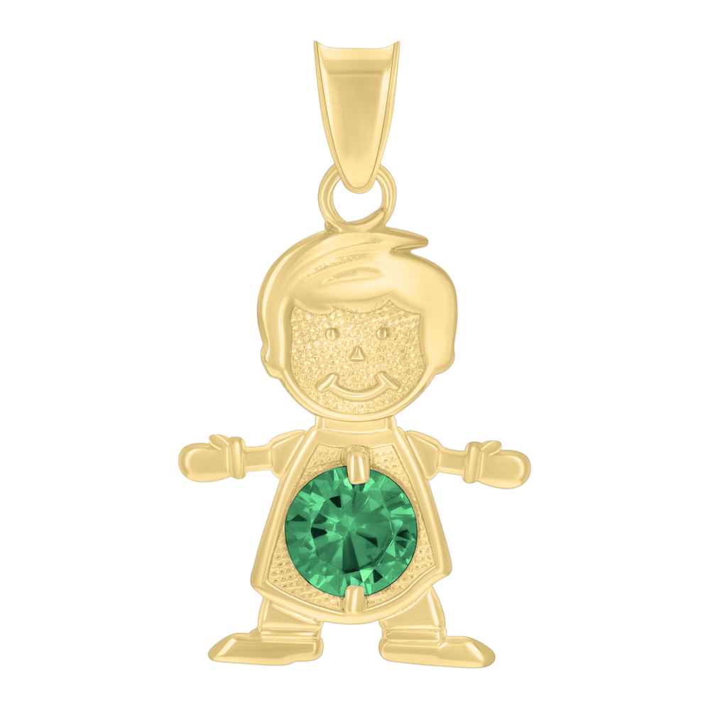 10kt 10k Yellow Gold Mens Green Cubic-Zirconia Boy May Birthstone Charm Pendant